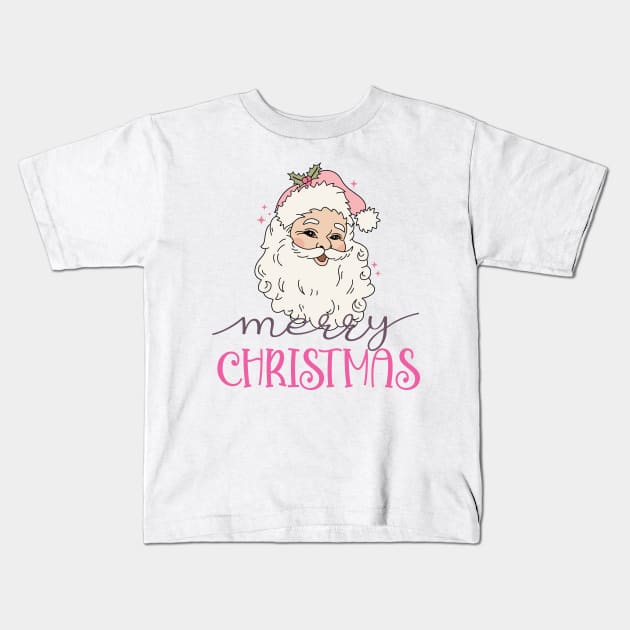 Vintage Pink Santa Claus Merry Christmas Kids T-Shirt by Yourfavshop600